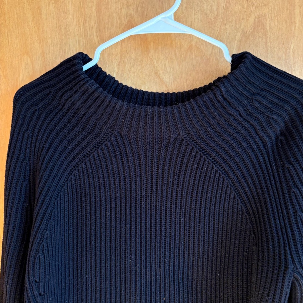 Athleta Black Ribbed Knit Sweater Pullover Crew Neck Long Sleeve Women's Size M - Picture 2 of 9